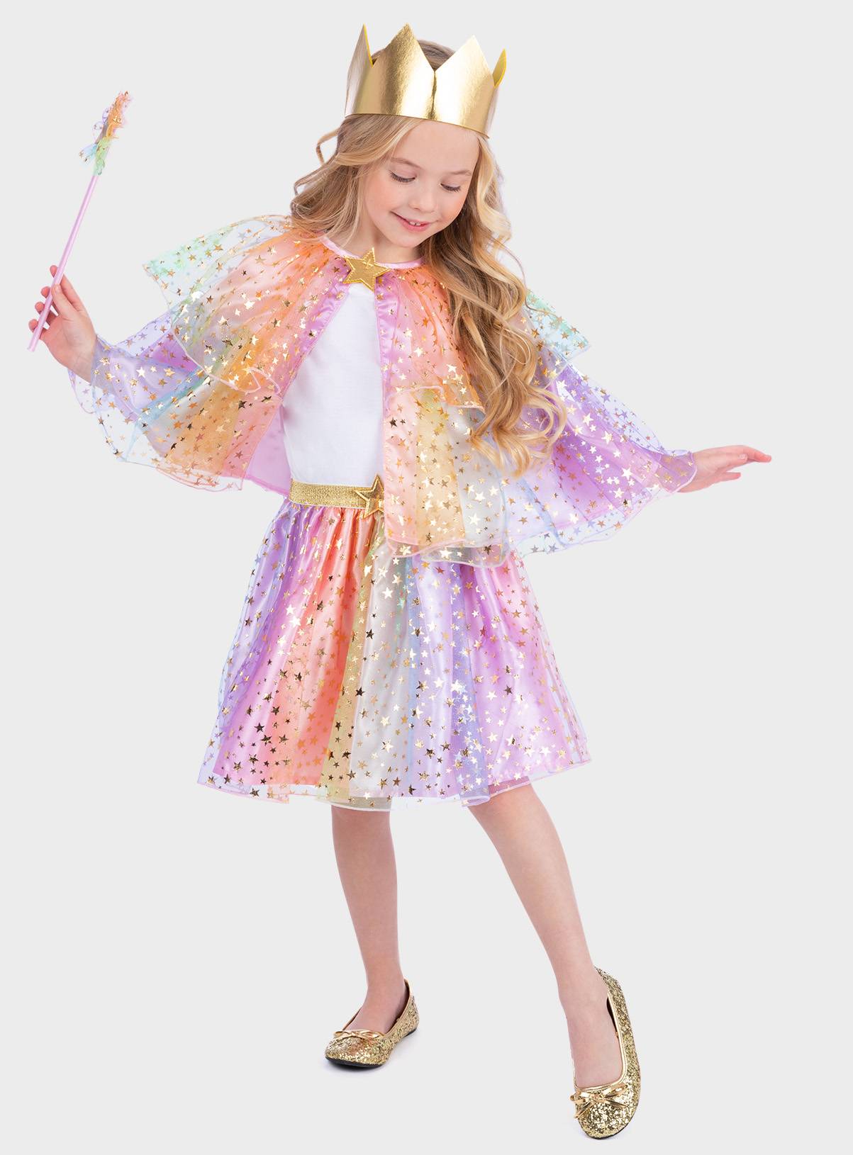 Rainbow Star Cape & Crown Fancy Dress Set One Size - Image 1